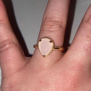 Adjustable Gold-Plate Teardrop Pink Stone Ring for Women